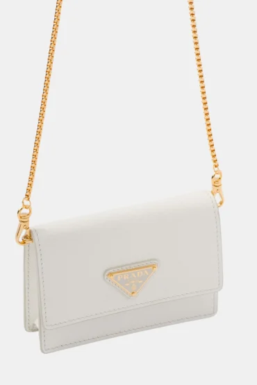 Porte-cartes à bandoulière en cuir Saffiano Prada